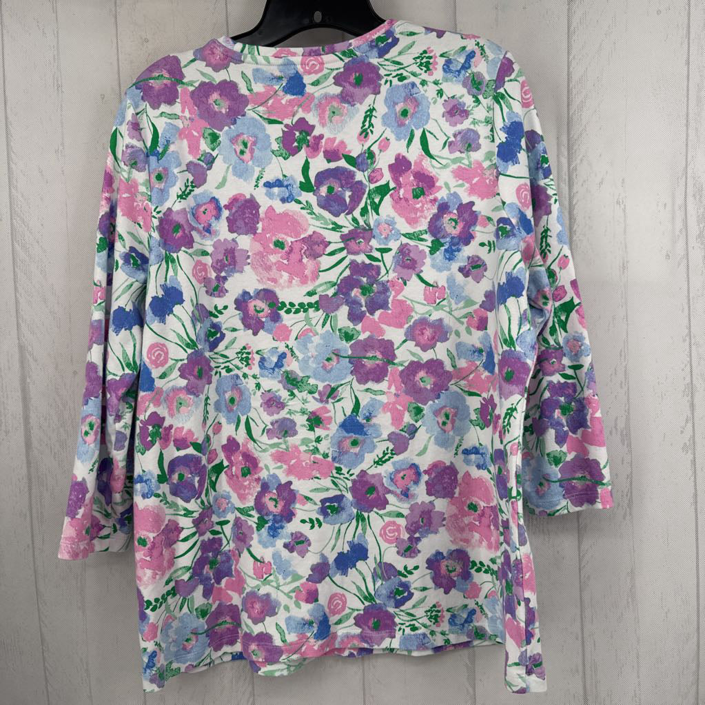 L crewneck flo print 3/4 slv tee