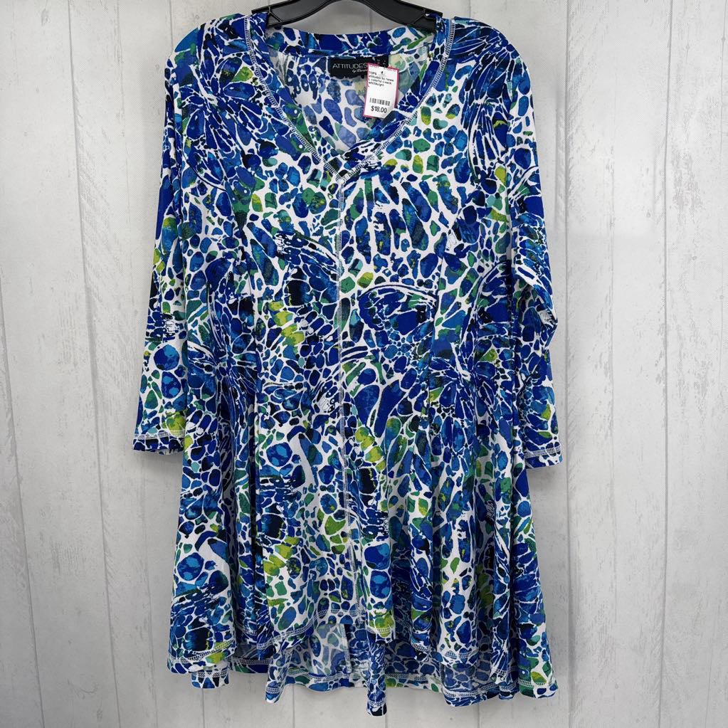 L colorful v-neck 3/4 slv swing top