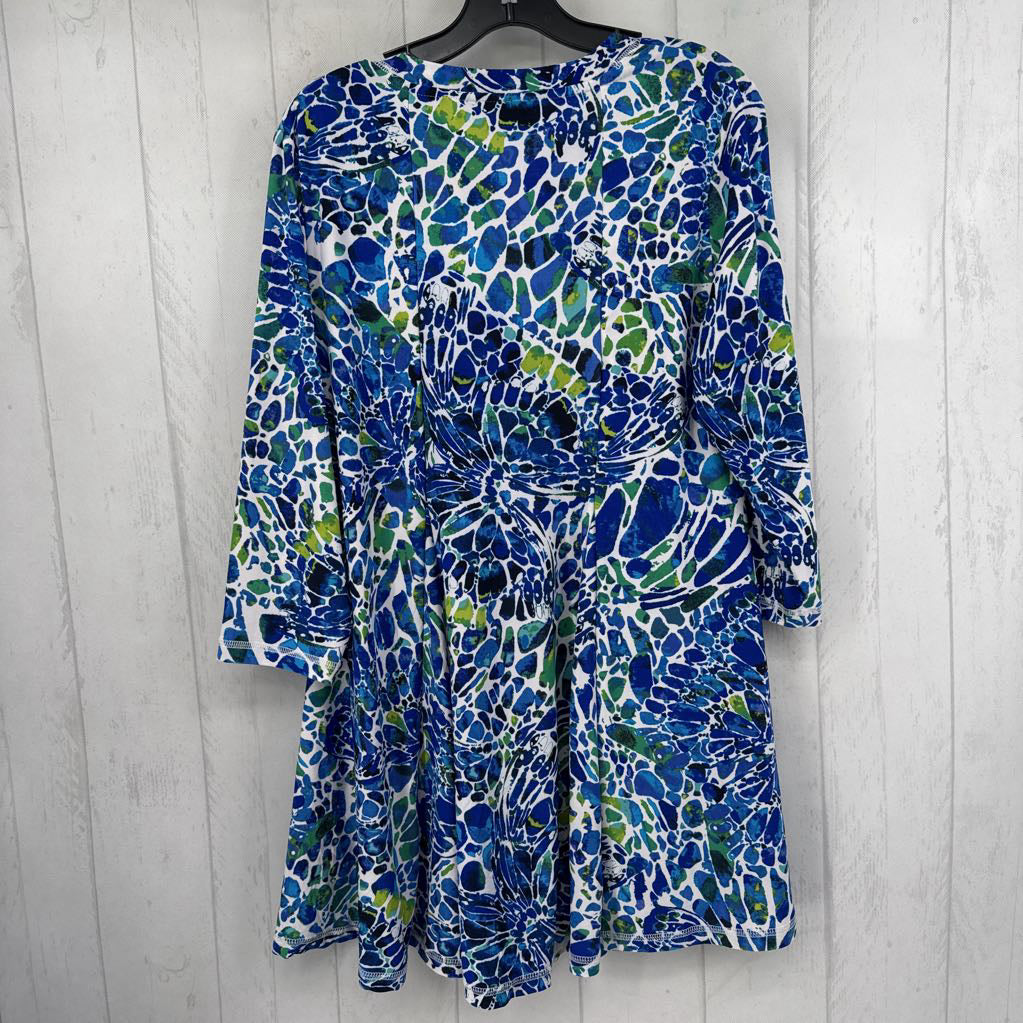 L colorful v-neck 3/4 slv swing top