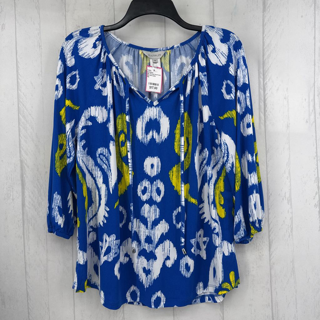 Mp printed tie-front 3/4 slv top