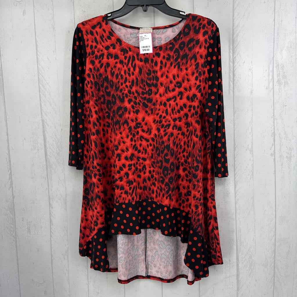 M animal print & polka dot 3/4 slv top
