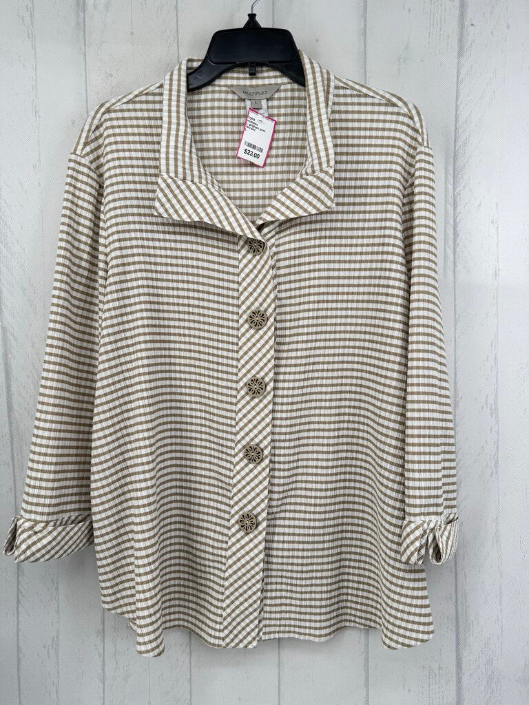 L gingham print button down 3/4 slv top