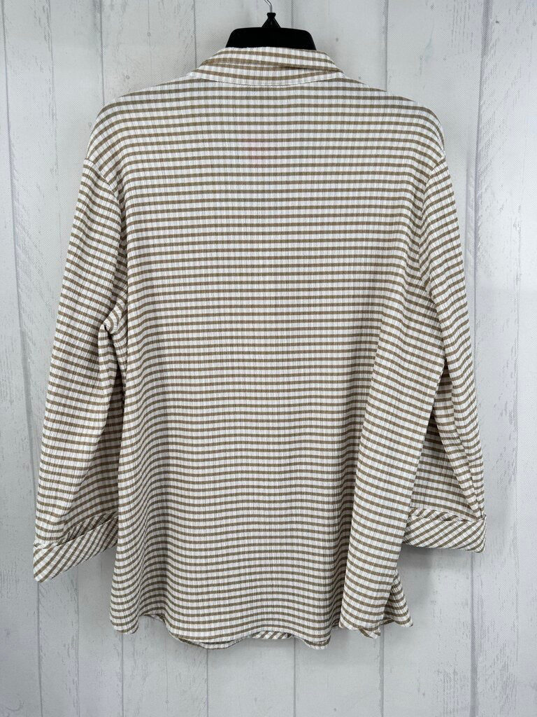 L gingham print button down 3/4 slv top