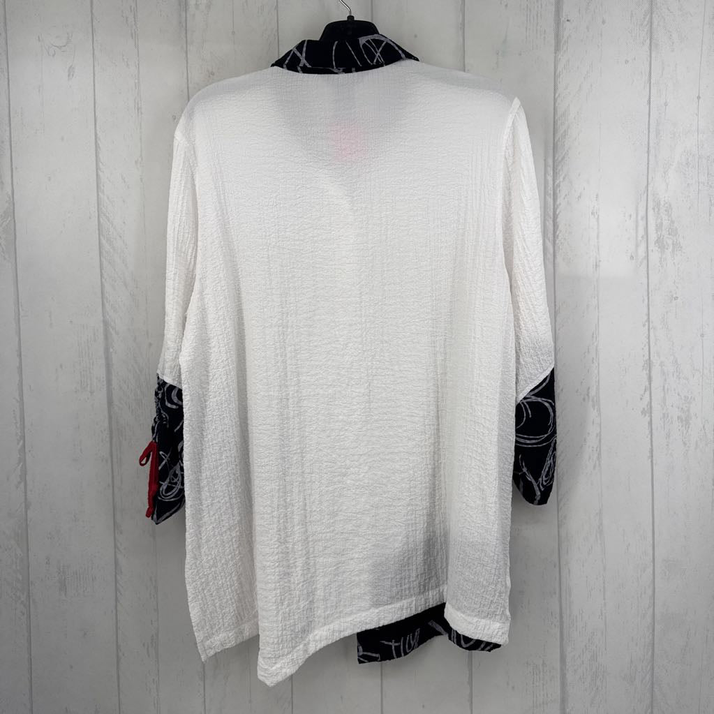 L textured button down 3/4 slv top
