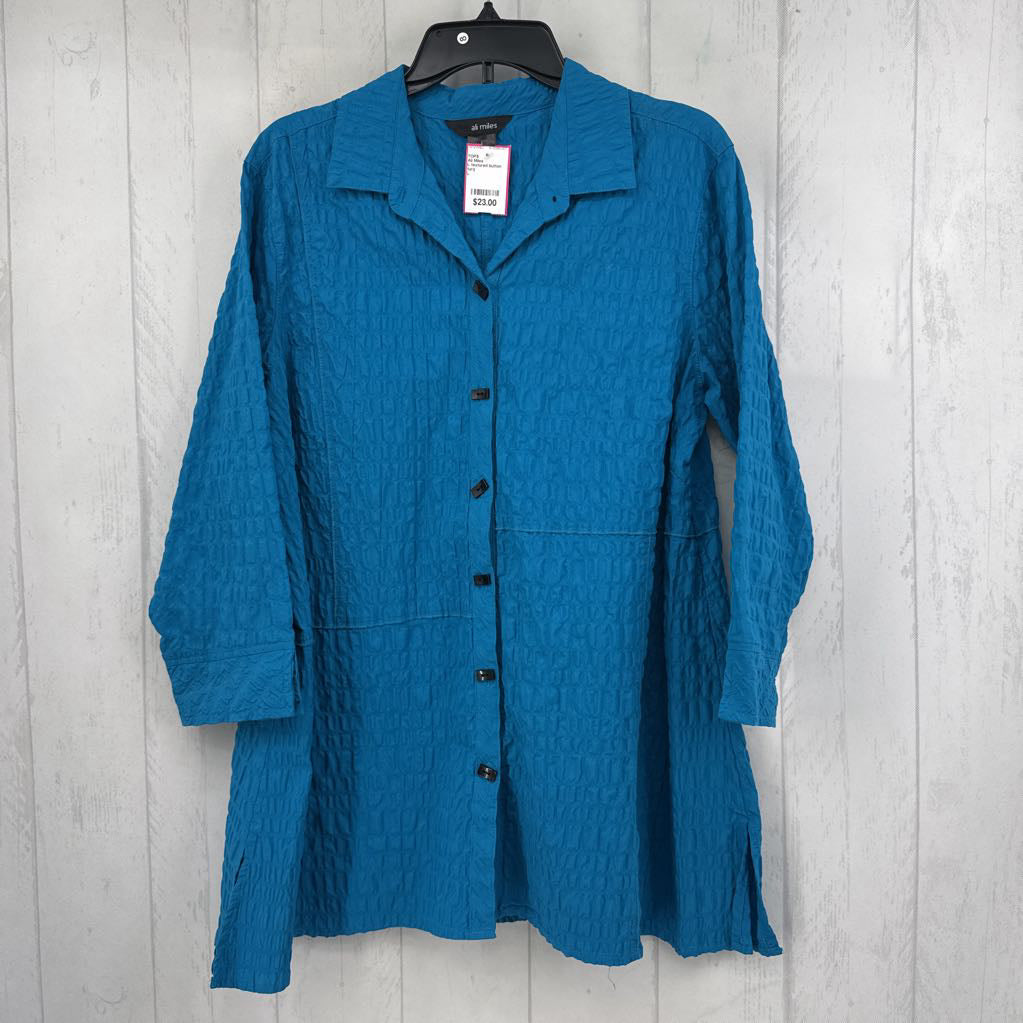 L textured button down 3/4 slv top