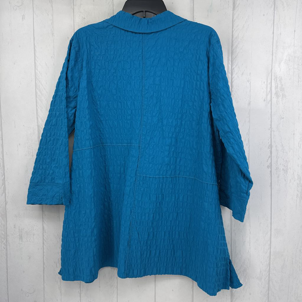 L textured button down 3/4 slv top