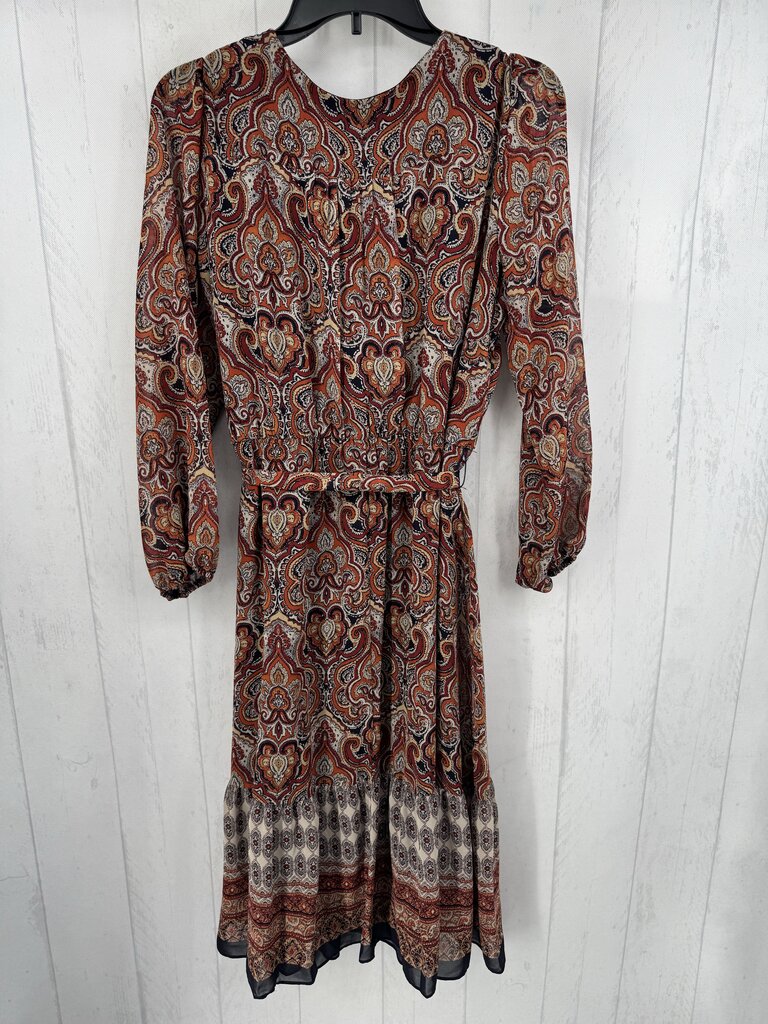 10 damask print crossover 3/4 slv dress
