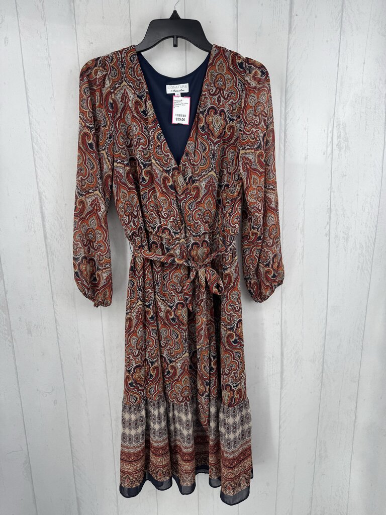 10 damask print crossover 3/4 slv dress