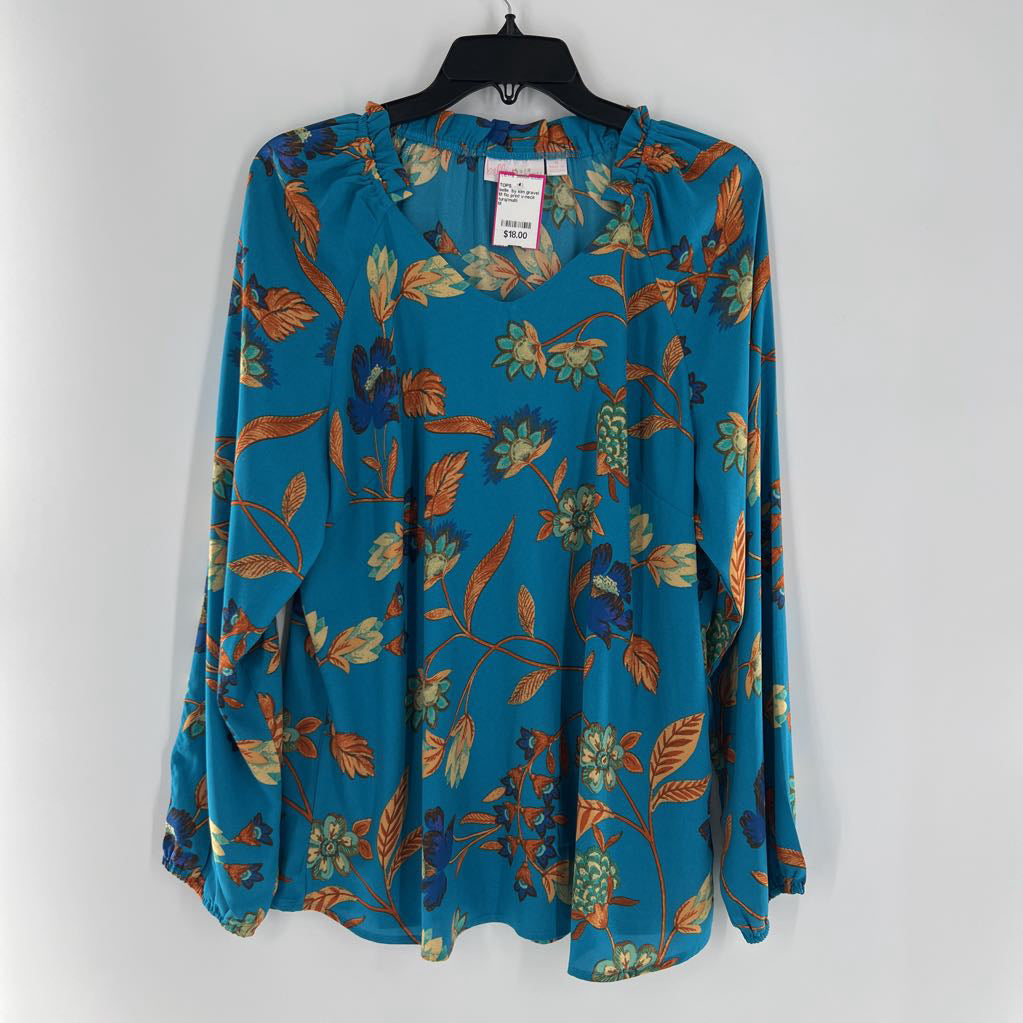 M flo print v-neck l/s top