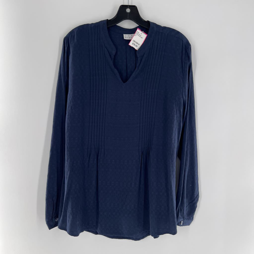 M smocked split neck l/s top