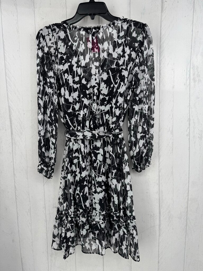 M flo print v-neck belted l/s dress