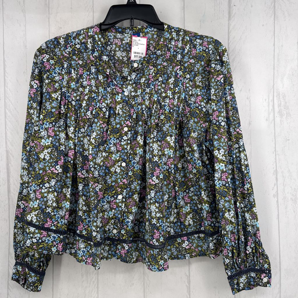 XL flo print button down l/s top
