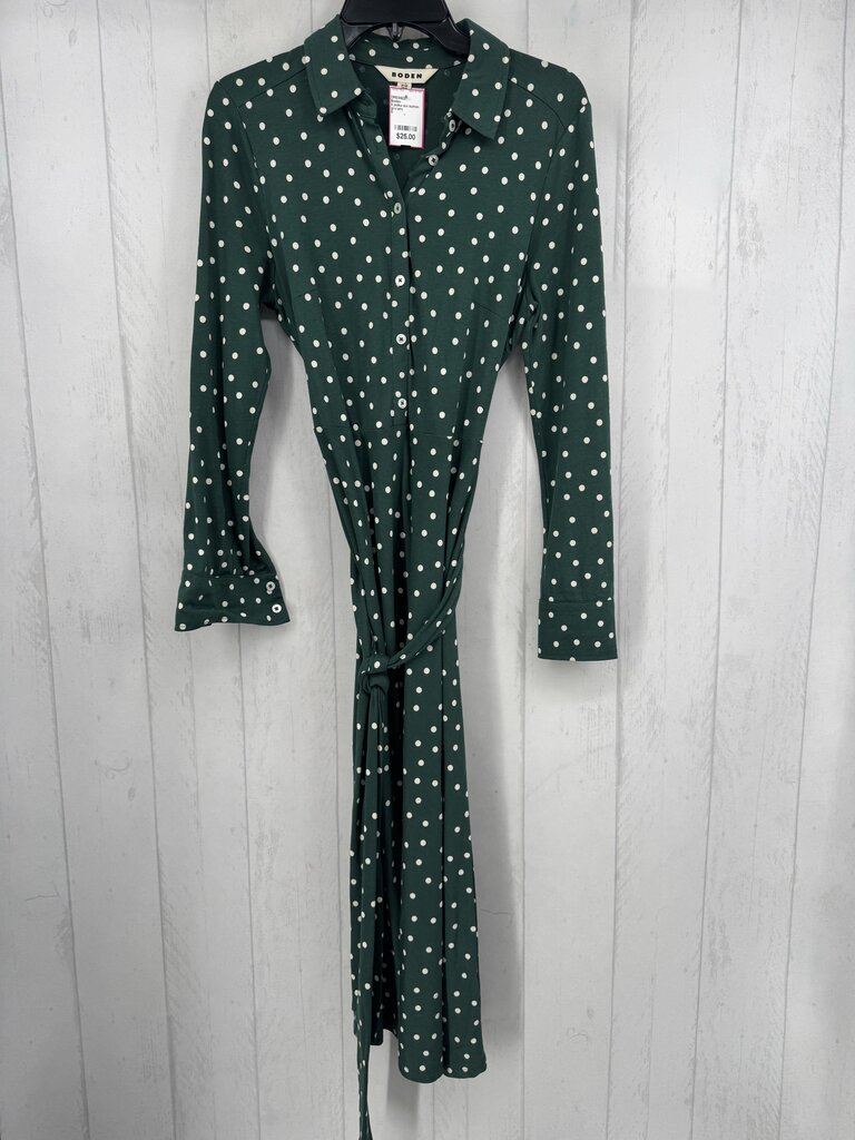 6 polka dot button down l/s dress