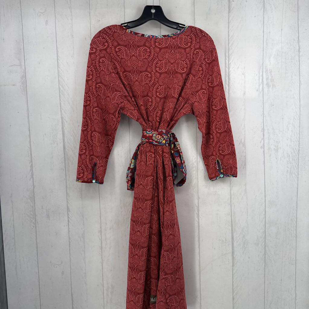 L printed v-neck belted dress