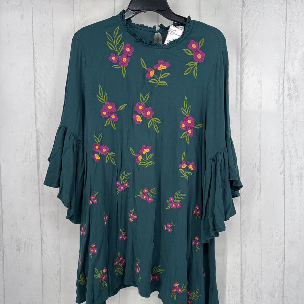 M flo embroidered ruffle slv dress