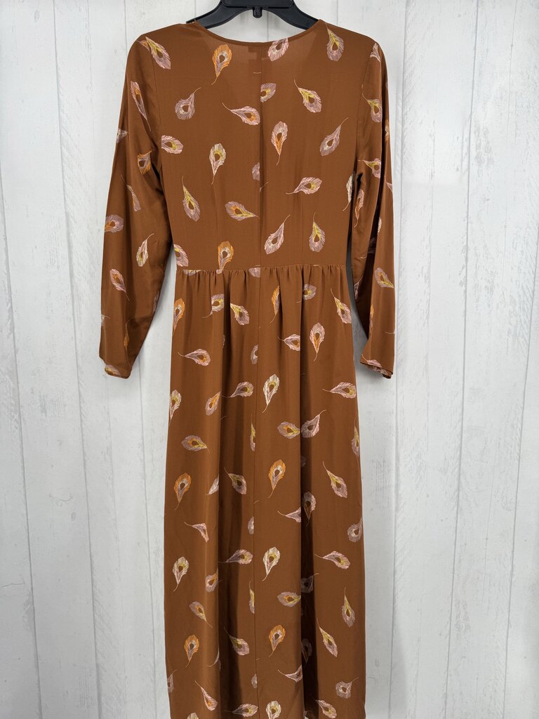 6 feather print crossover l/s dress
