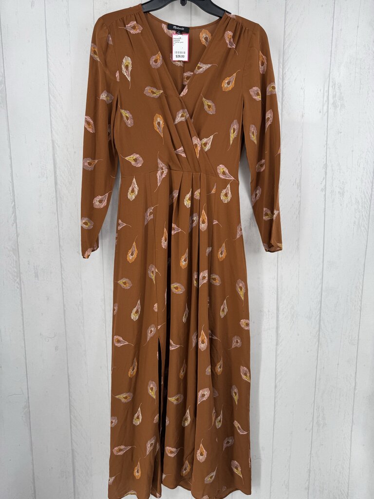 6 feather print crossover l/s dress