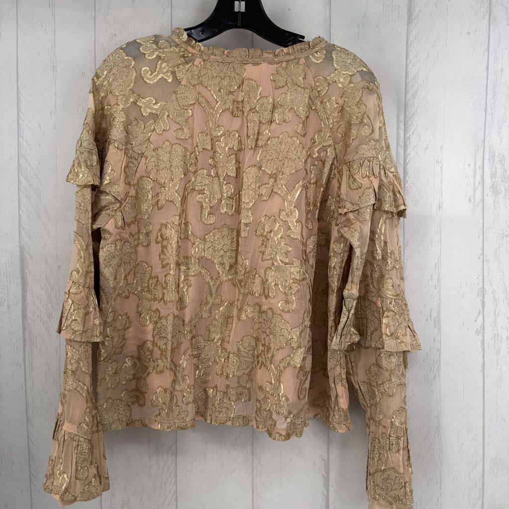 12 metallic flo jacquard tie front l/s top