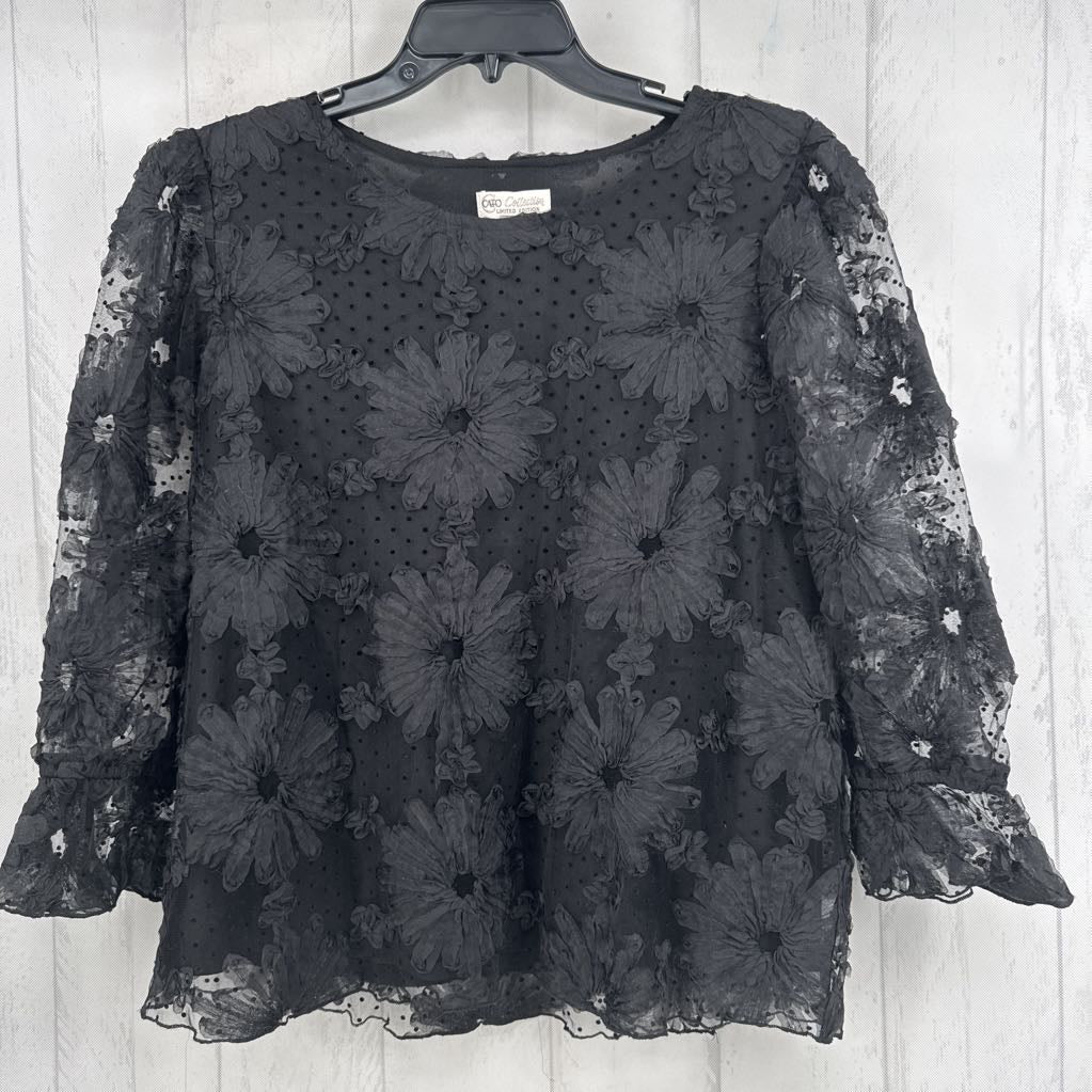 L flower textured 3/4 slv top