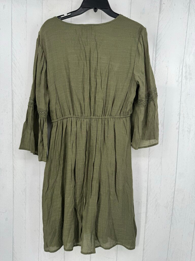 L lace trim v-neck 3/4 slv dress