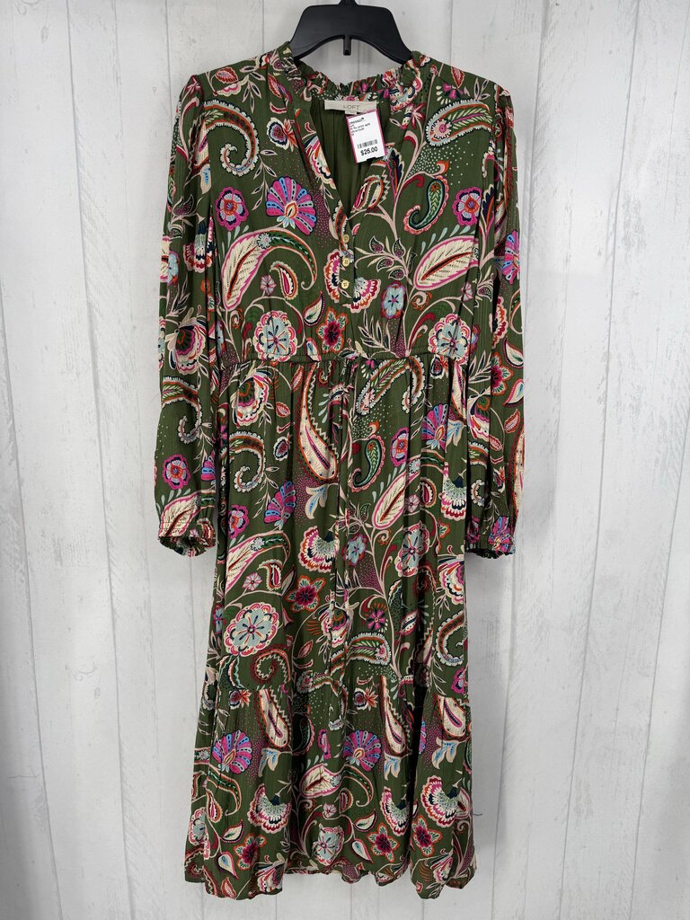 M flo print split neck l/s dress