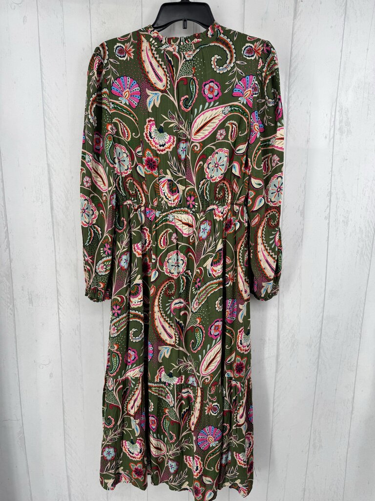 M flo print split neck l/s dress