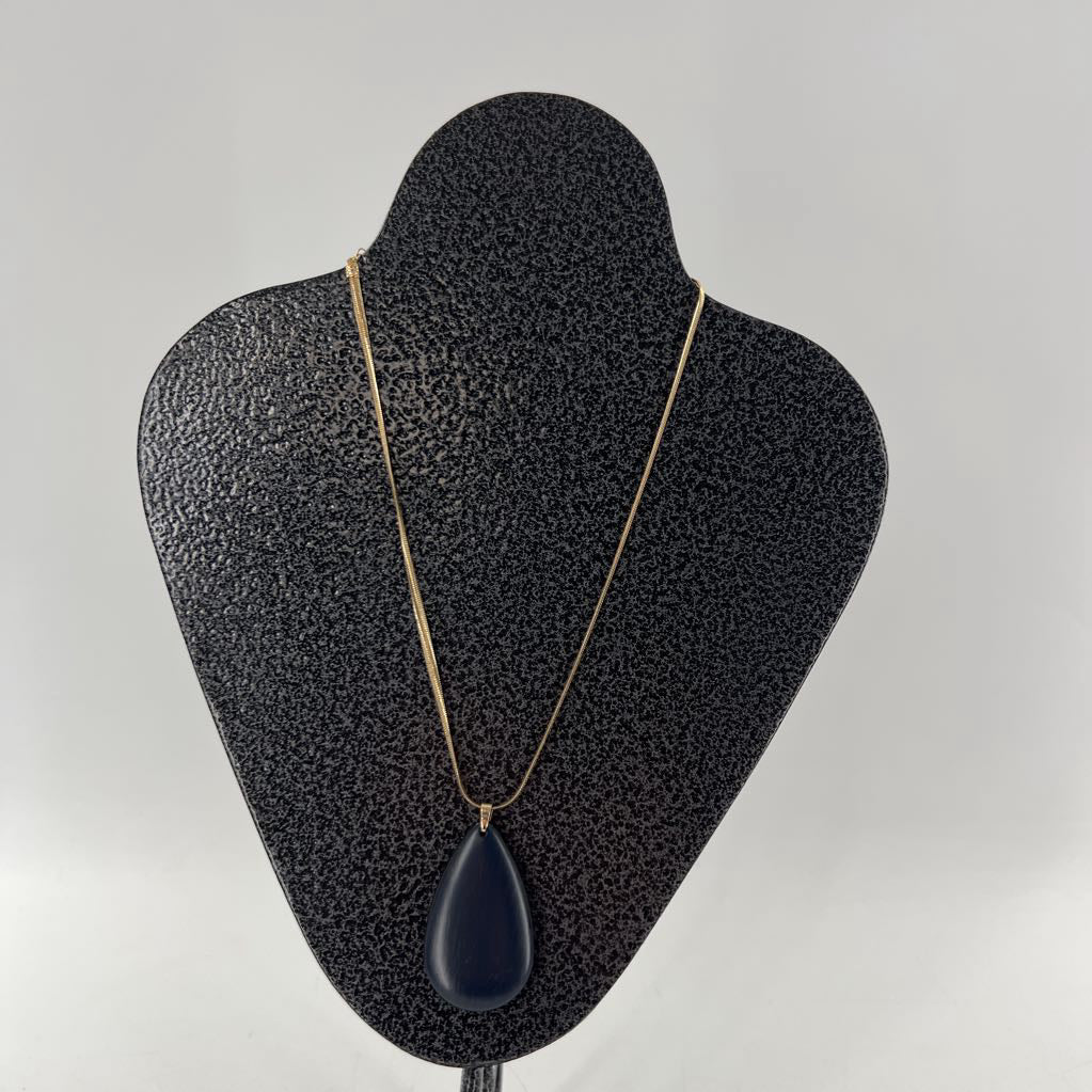 11" gold chain w/ navy teardrop shape pendant necklace