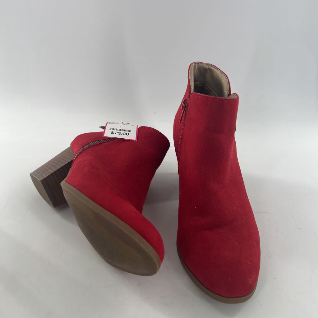 7 suede block heel ankle boot