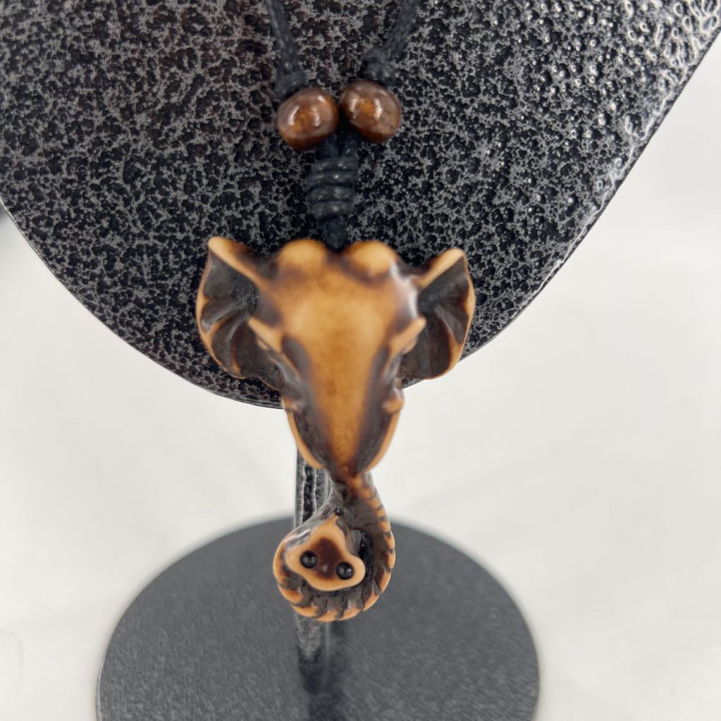 adjustable blk cord necklace w/ elephant pendant