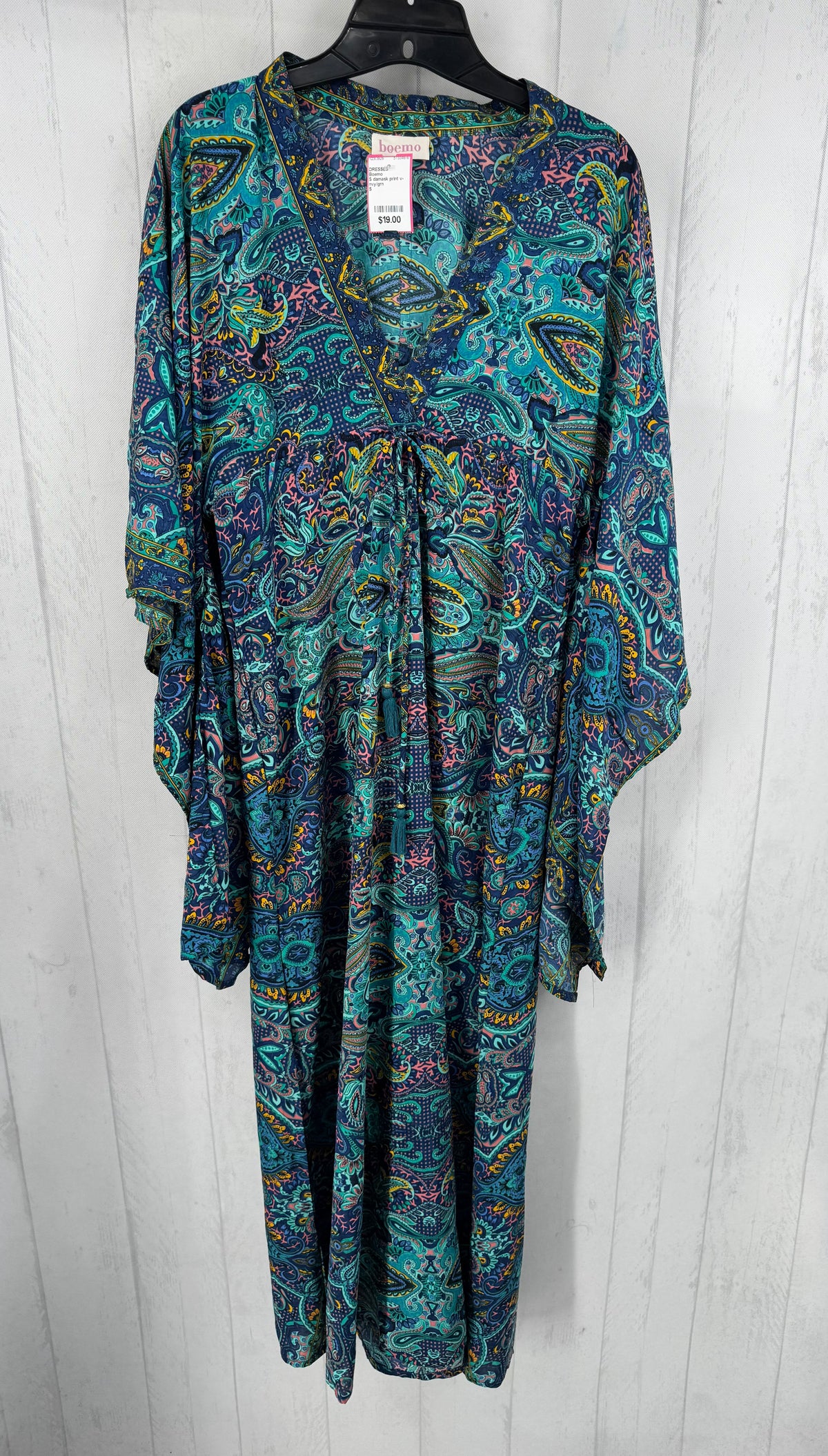 S damask print v-neck kimono
