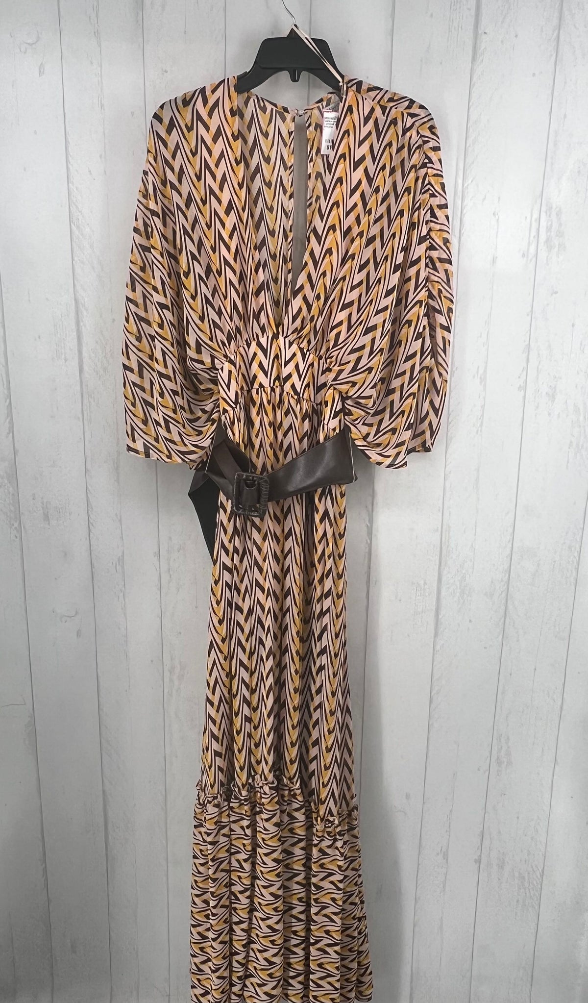 L printed v-neck belted maxi dress