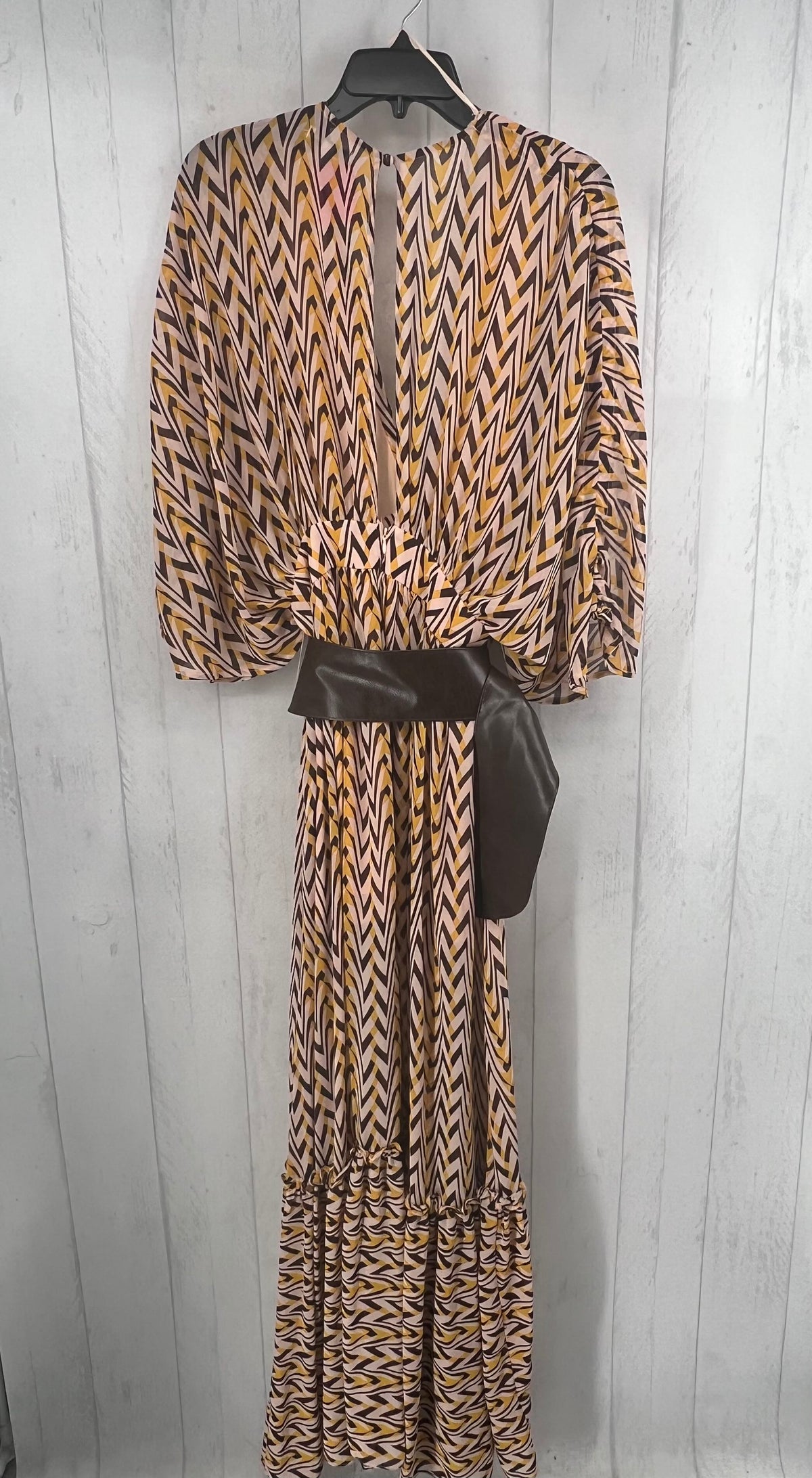 L printed v-neck belted maxi dress