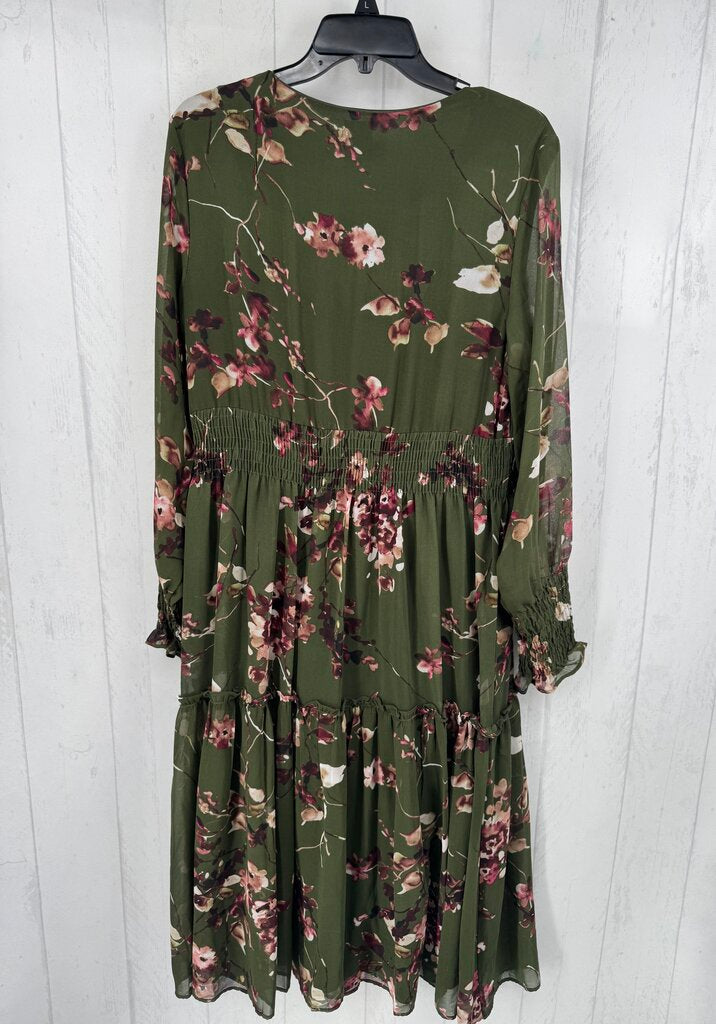 12 flo print v-neck l/s tiered dress