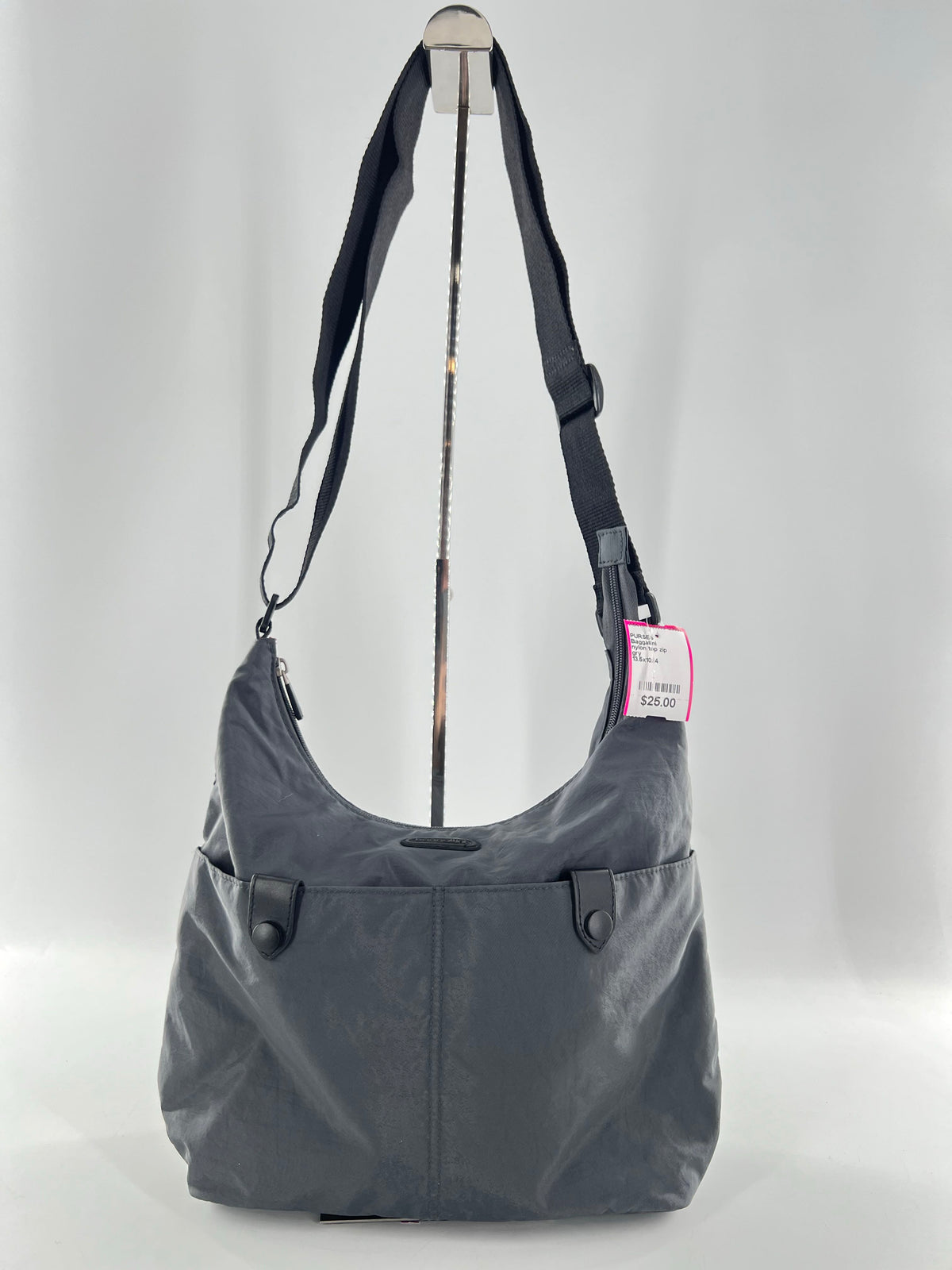 nylon top zip crossbody w/ 2 front pockets