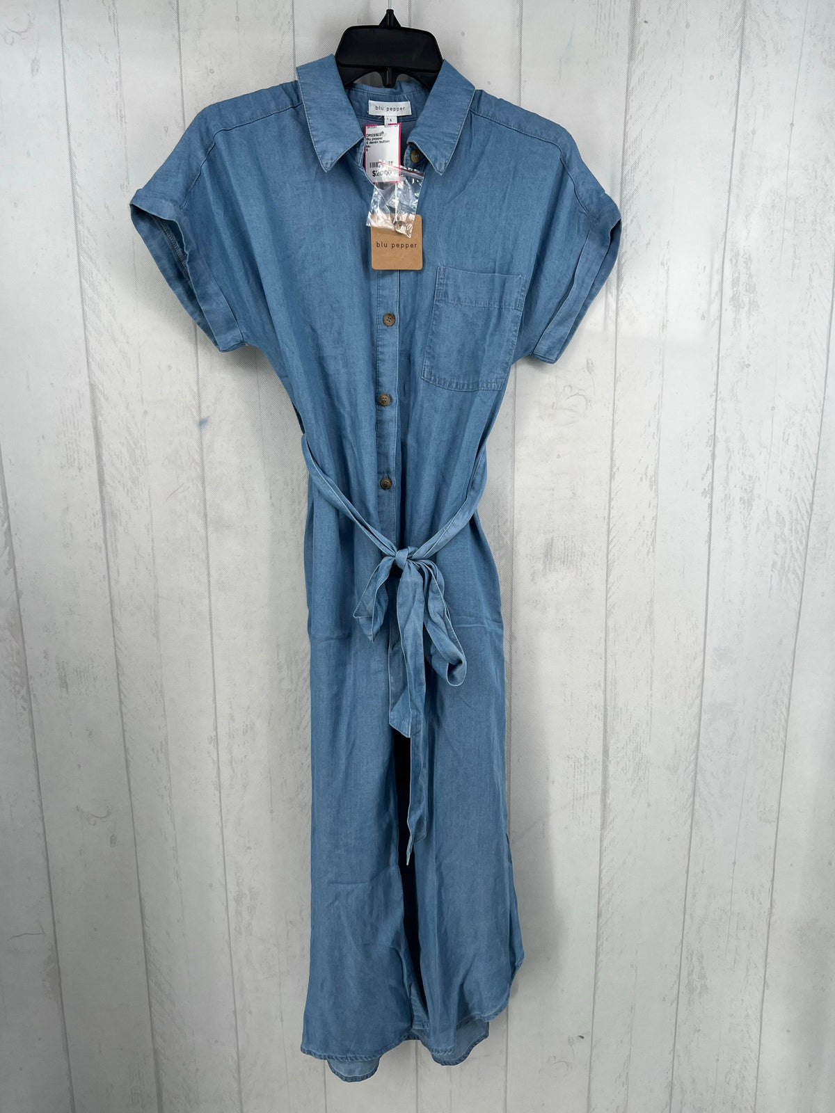 S denim button down s/s belted dress