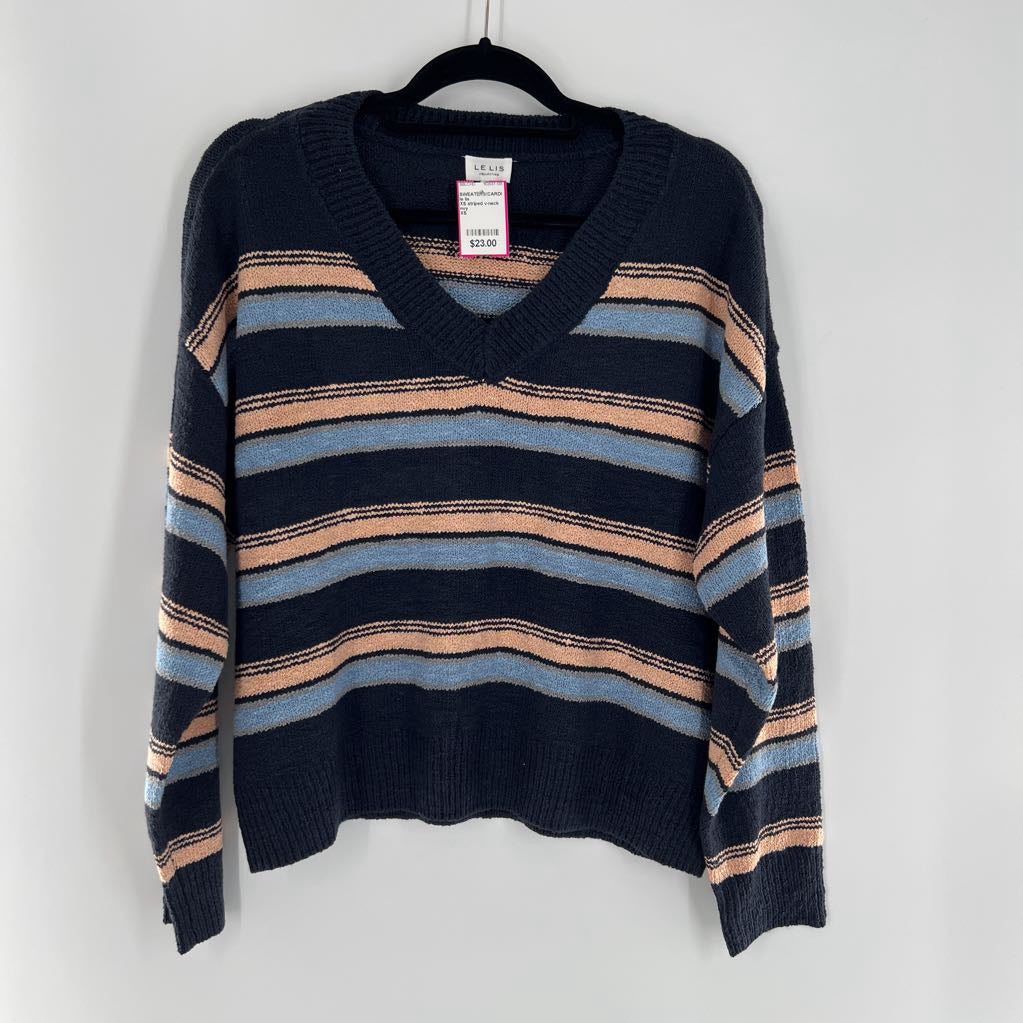 XS striped v-neck sweater