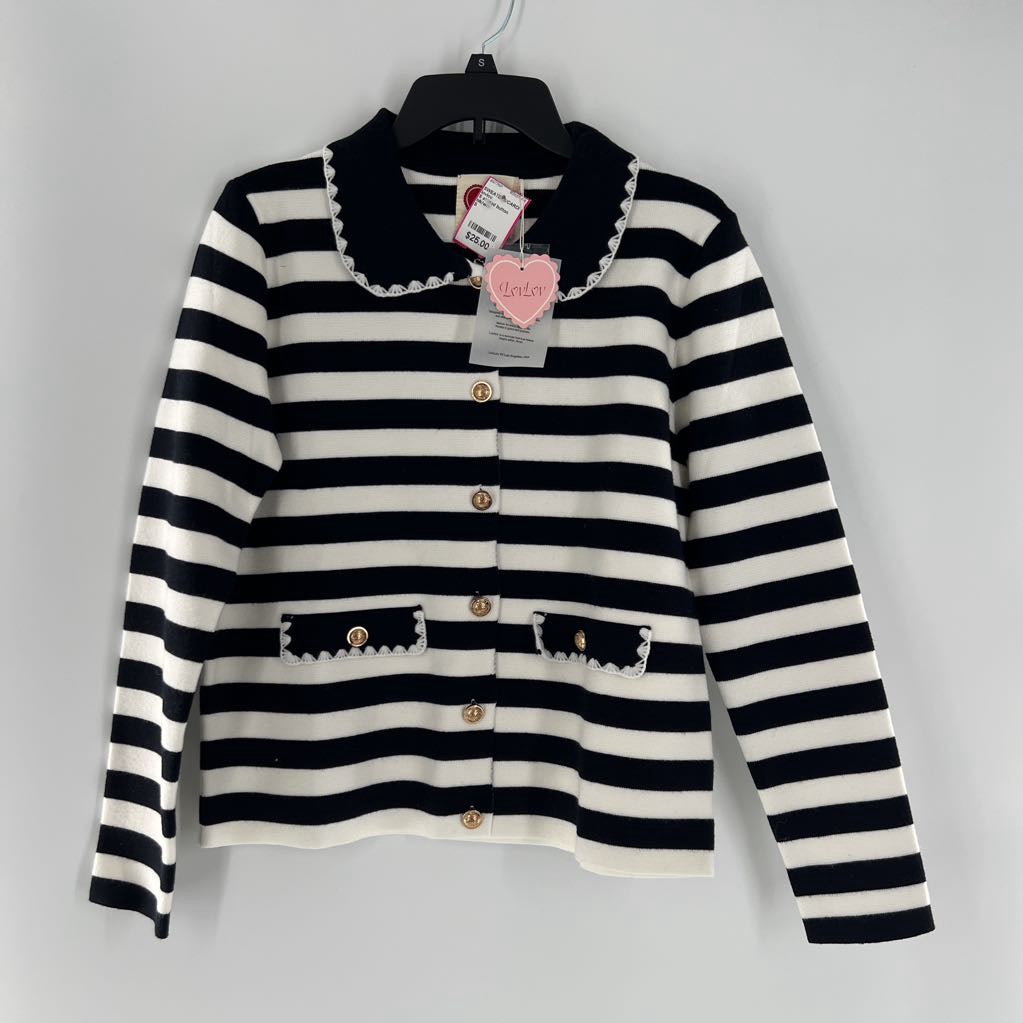 S striped button down cardi