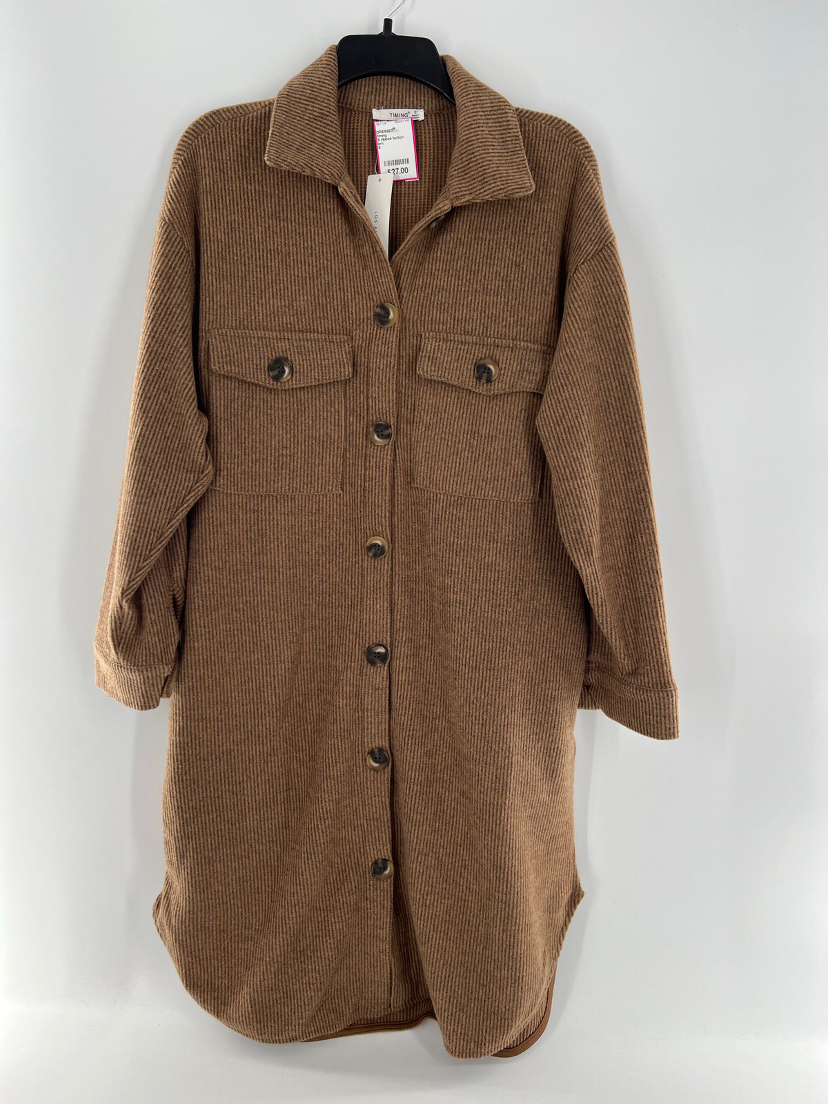 S ribbed button down l/s duster