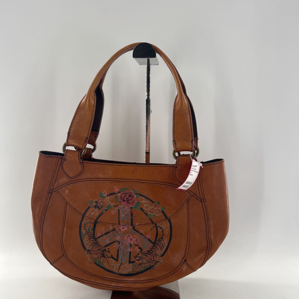 leather floral peace sign handbag