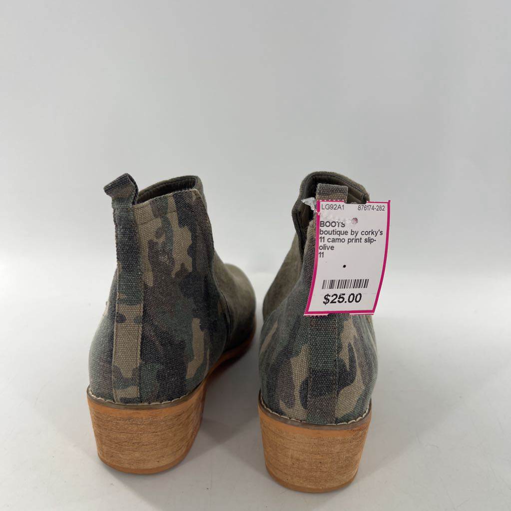 11 camo print slip-on bootie