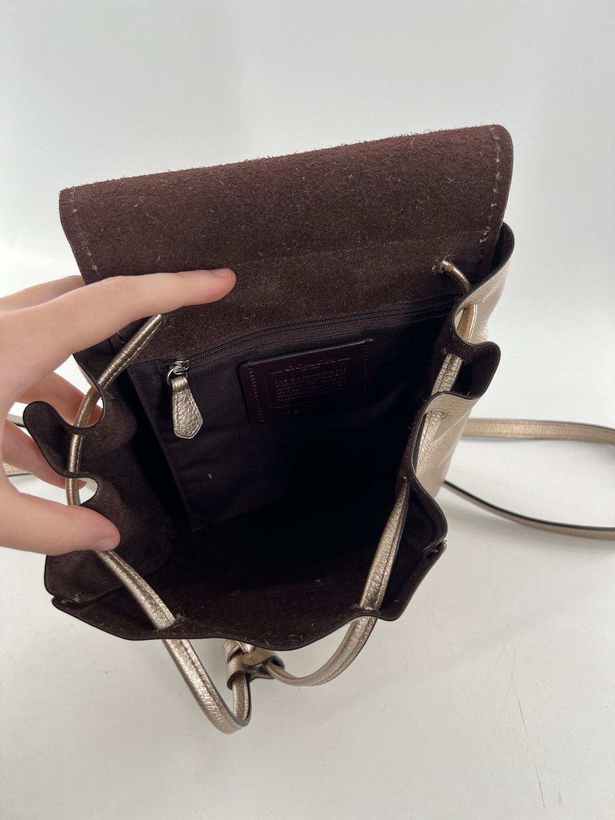 leather metallic mini backpack