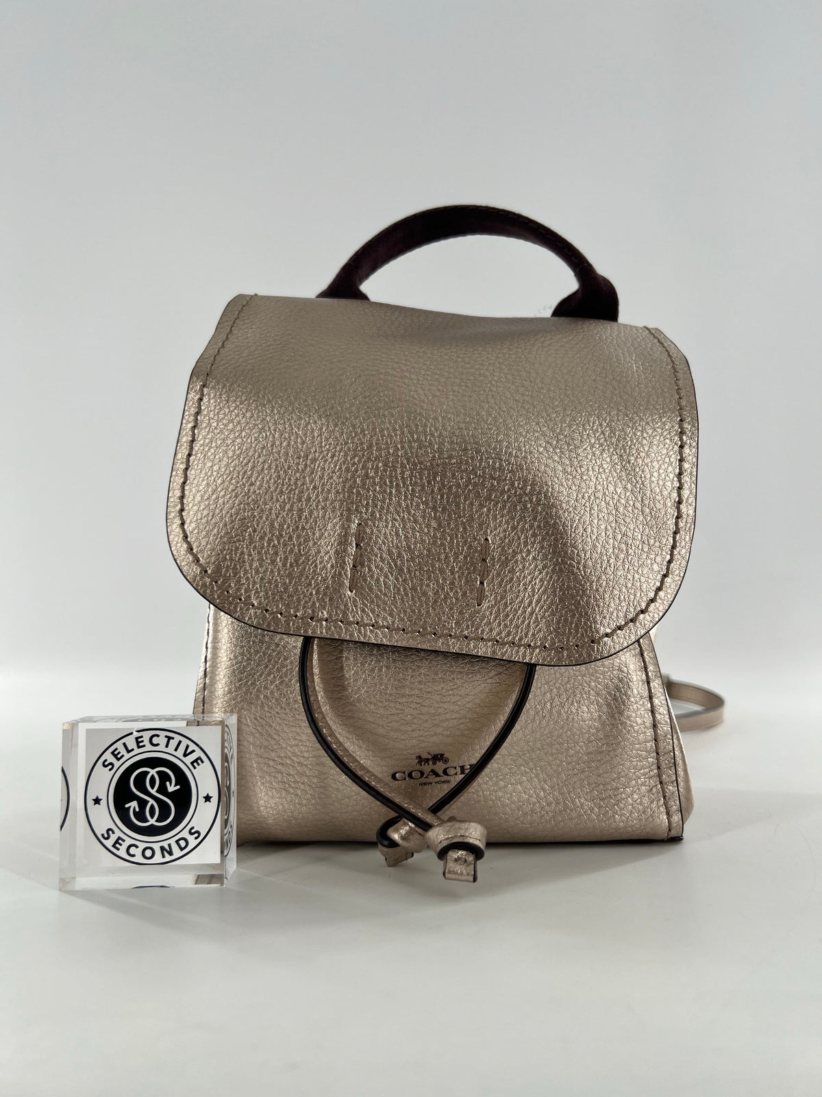 leather metallic mini backpack
