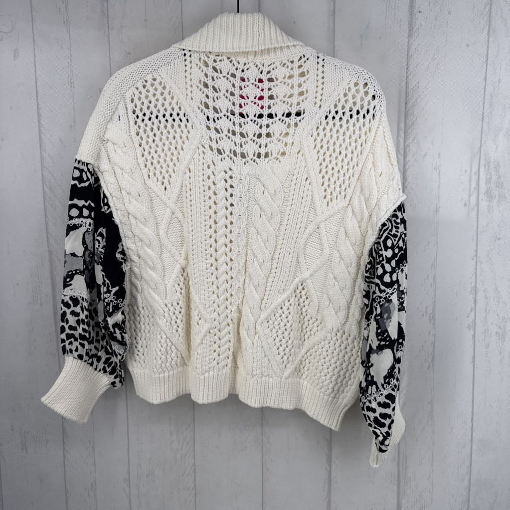 L crochet button down flo print slv cardi