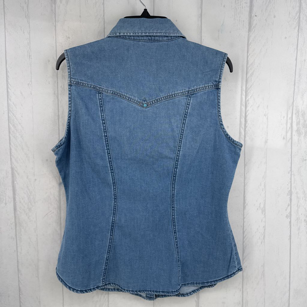 L denim button down slvls top