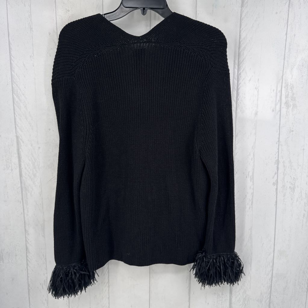 L button down fringe cuff cardi