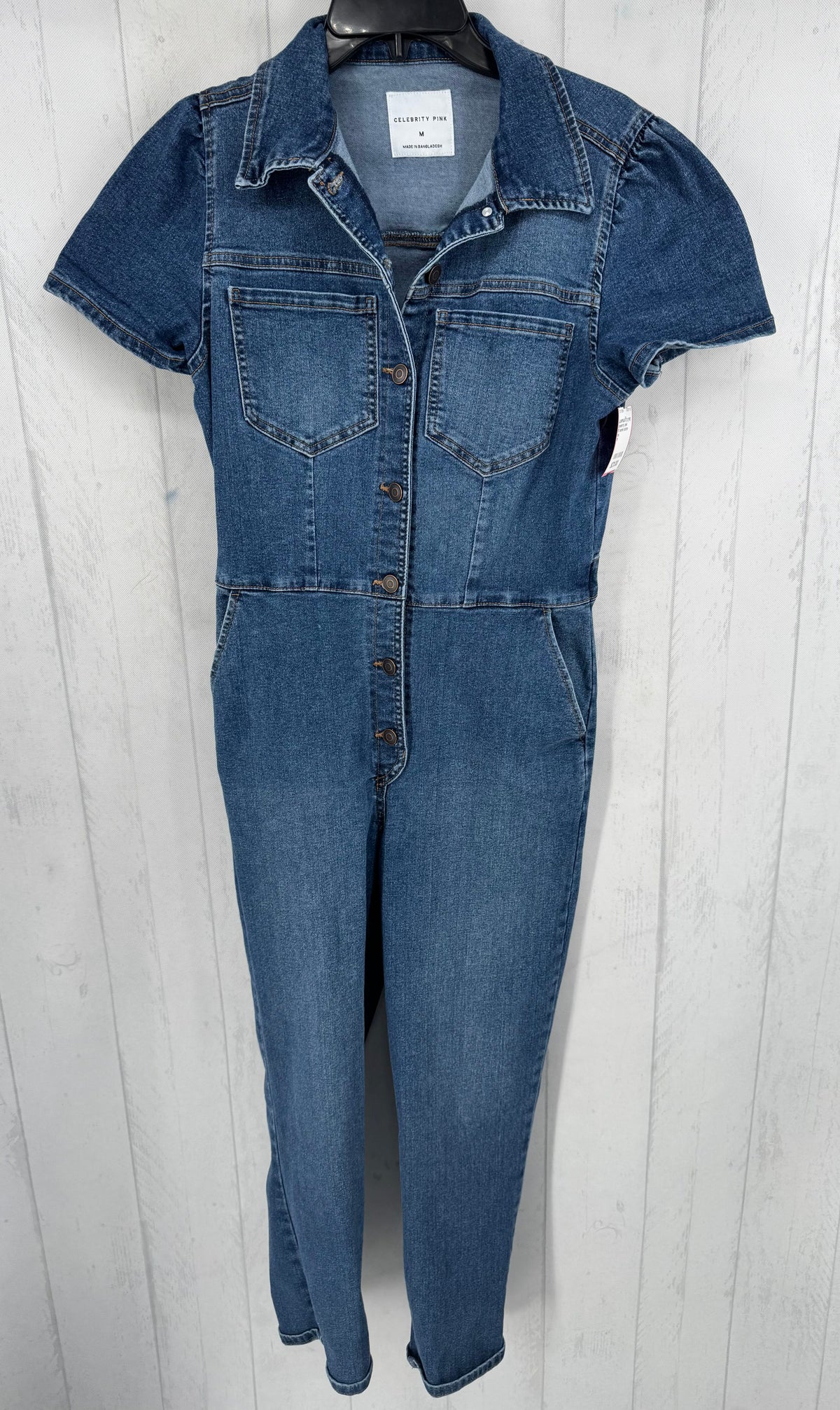 M denim button down s/s jumpsuit