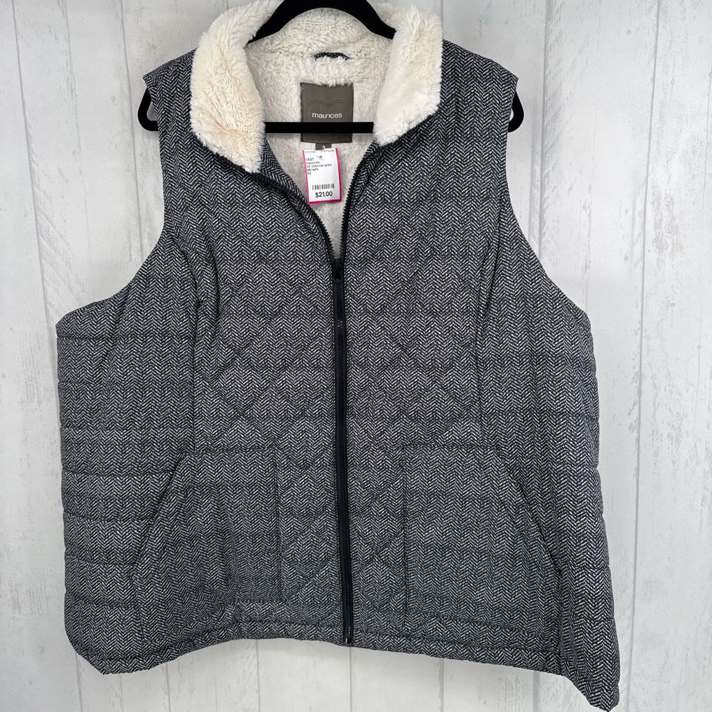 3X chevron print faux fur lined quilted vest