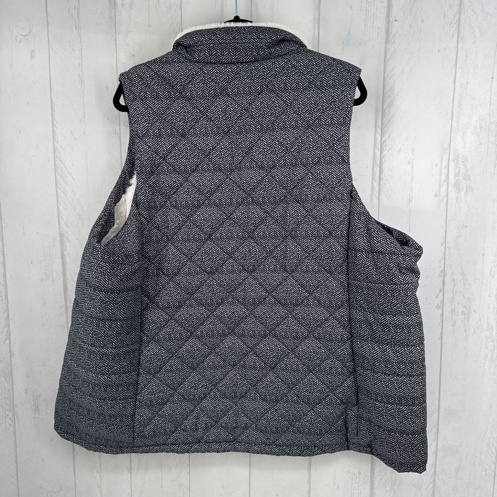 3X chevron print faux fur lined quilted vest