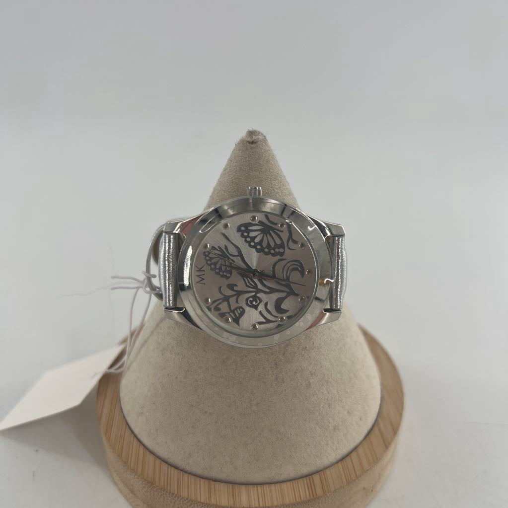 silver floral face watch
