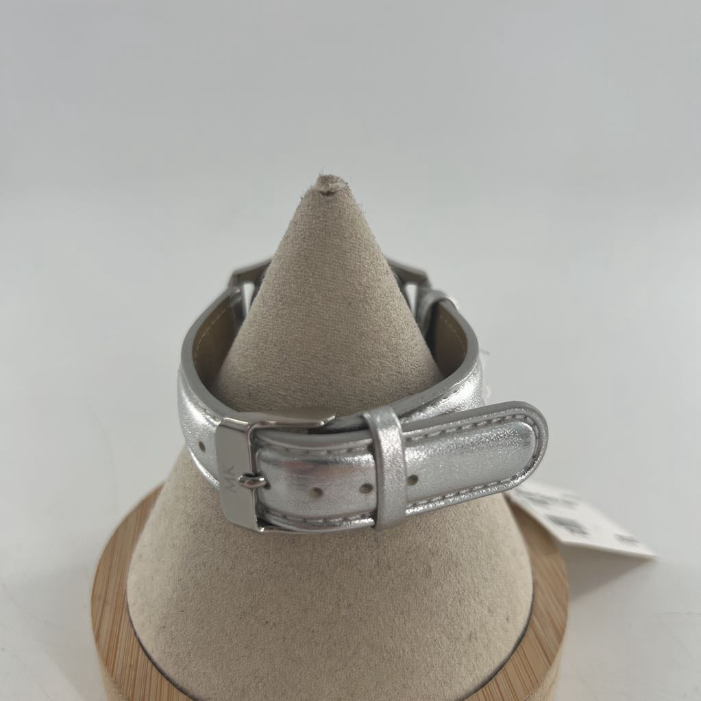 silver floral face watch